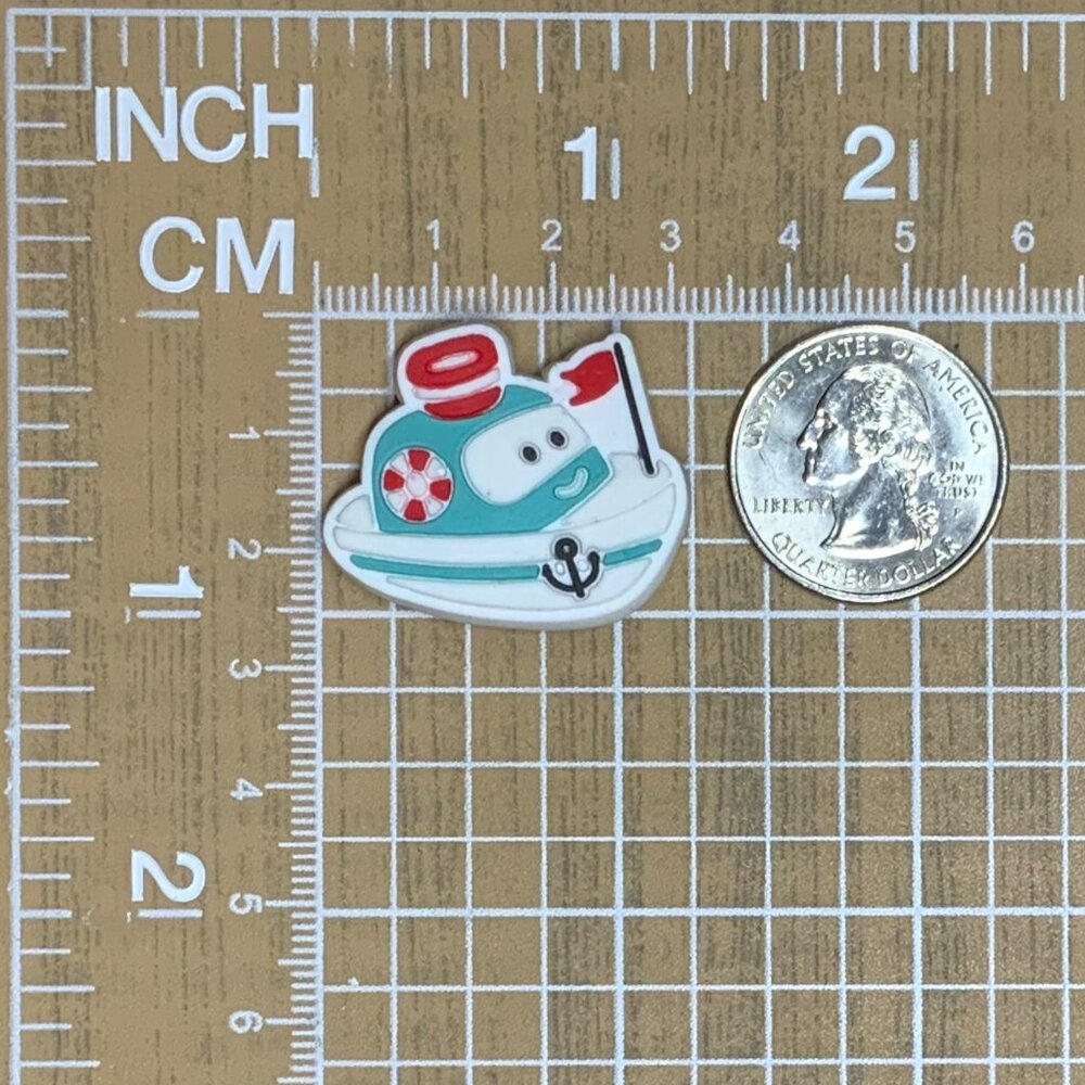 Tugboat Boat Cartoon Nautical Blue Red White Croc Charm - Picture 3 of 3